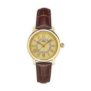 Ladies 34mm Gold Tone Watch on a Brown Leather Strap