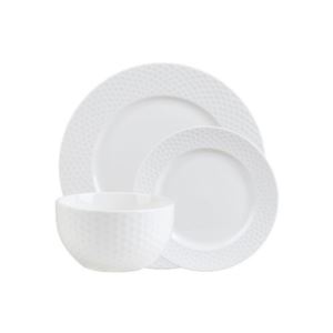 18 - Piece Porcelain Fossette Dinnerware Set - (White)