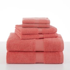 Ringspun 6pc Towel Set Plus Cotton Bath Rug Coral