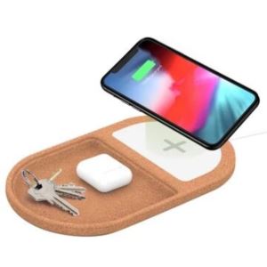 Wireless Charging Pad with Cork Valet Tray
