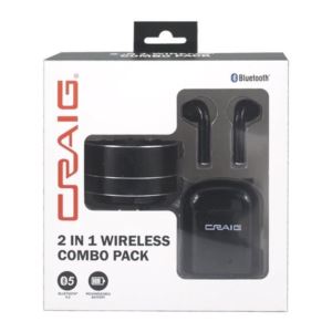 CRAIG 2 in 1 Wireless Combo Pack with Black True Wireless Earbuds and Bluetooth Speaker