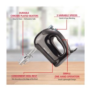 Brentwood HM-44 Lightweight 5-Speed Electric Hand Mixer, Black
