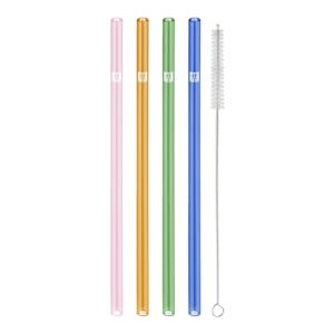 Glass Straw, Colored, Straight 4pc Set