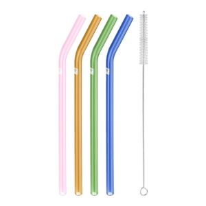 Glass Straw, Colored, Bent 4pc Set