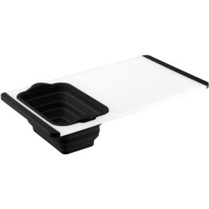 Poly Cutting Board with Built-In Colander in White/Black
