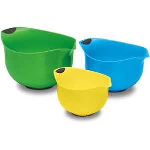 3-Piece Set of Plastic Mixing Bowls - Multi-Color (Yellow, Blue, Green)