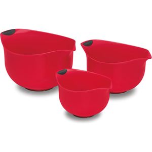 3-Piece Set of Plastic Mixing Bowls - Red