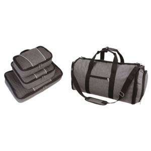 Heather Grey 4 PC Set -  Convertible Duffel /Garment Bag & 3 Pc Packing Cube