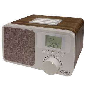 Digital AM/FM Dual Alarm Clock Radio with Wood Cabinet