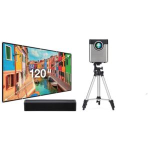 720p Projector with Screen, Bluetooth Soundbar, and Tripod Stand