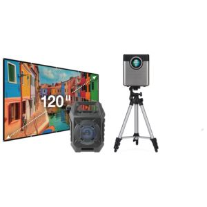 720p Projector with Screen, Bluetooth Tailgate Speaker, and Tripod Stand