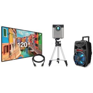 720p Projector with Screen with Bluetooth Tailgate Speaker and HDMI Cable