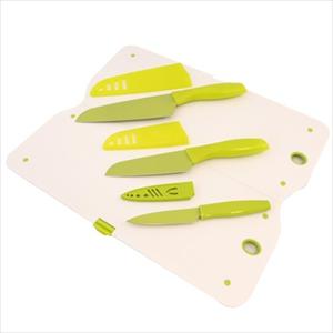3-Pc Knife Set w/ Cutting Board (Green)