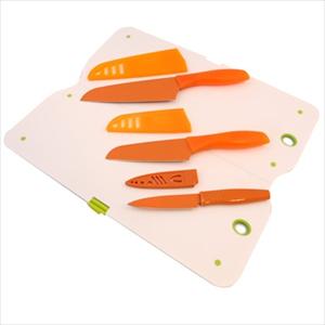 3-Pc Knife Set w/ Cutting Board (Orange)