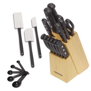 22 Piece Triple Rivet Stainless Steel Self-Sharpening Knife Block Set with Kitchen Tool Set