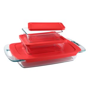 Easy Grab 6pc Glass Bakeware and Storage Set Red Lids