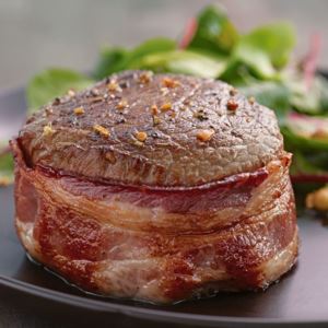 4 (5oz) Top Sirloin Steaks w/ Hickory Bacon