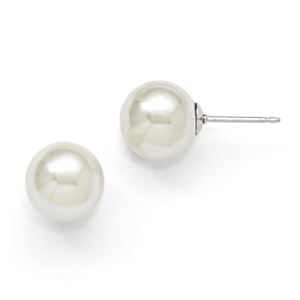 Sterling Silver Majestik 10-11mm Round White Shell Bead Stud Earrings
