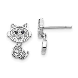 SS Cheryl M Rhodium-plated Black & White CZ Cat Post Dangle Earrings