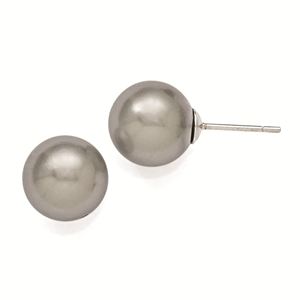 Sterling Silver Majestik 10-11mm Round Grey Shell Bead Stud Earrings