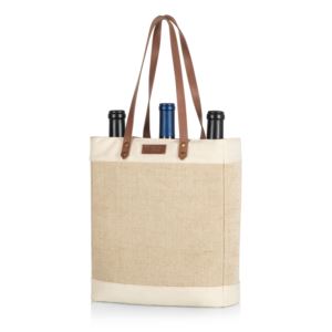 Legacy Pinot Jute 3 Bottle Insulated Wine Bag Beige