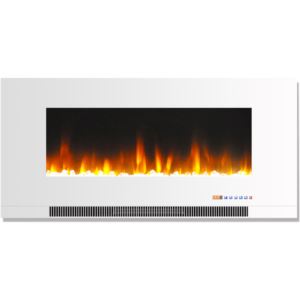 42 In. Wall-Mount Electric Fireplace in White with Multi-Color Flames and Crystal Rock Display