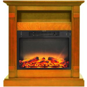 Sienna 34 In. Electric Fireplace w/ Enhanced Log Display and Teak Mantel
