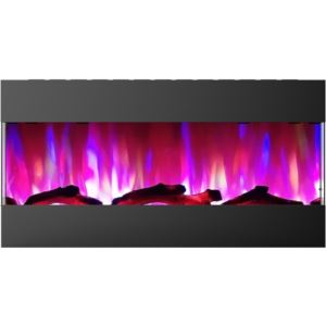 42 In. Recessed Wall Mounted Electric Fireplace with Logs and LED Color Changing Display, Black