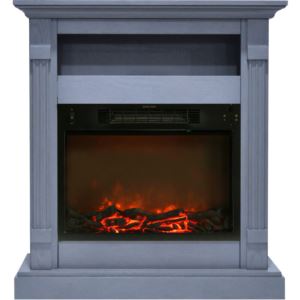 Sienna 34 In. Electric Fireplace w/ 1500W Log Insert and Slate Blue Mantel