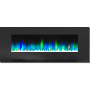 50 In. Wall-Mount Electric Fireplace in Black with Multi-Color Flames and Crystal Rock Display