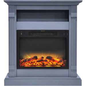 Sienna 34 In. Electric Fireplace w/ Enhanced Log Display and Slate Blue Mantel