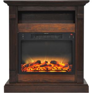 Sienna 34 In. Electric Fireplace w/ Enhanced Log Display and Walnut Mantel