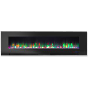 60 In. Wall-Mount Electric Fireplace in Black with Multi-Color Flames and Crystal Rock Display