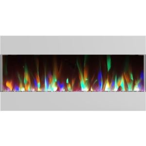 42 In. Recessed Wall Mounted Electric Fireplace with Crystal and LED Color Changing Display, White
