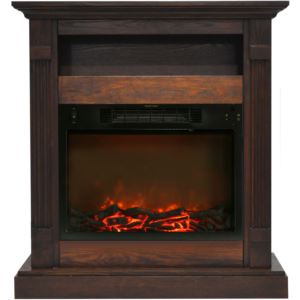 Sienna 34 In. Electric Fireplace w/ 1500W Log Insert and Walnut Mantel