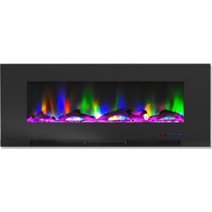 50 In. Wall-Mount Electric Fireplace in Black with Multi-Color Flames and Driftwood Log Display