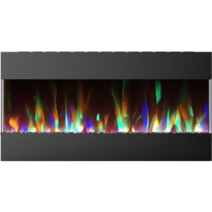 42 In. Recessed Wall Mounted Electric Fireplace with Crystal and LED Color Changing Display, Black