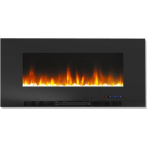42 In. Wall-Mount Electric Fireplace in Black with Multi-Color Flames and Crystal Rock Display