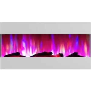 42 In. Recessed Wall Mounted Electric Fireplace with Logs and LED Color Changing Display, White