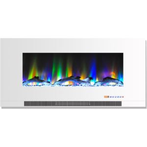 42 In. Wall-Mount Electric Fireplace in White with Multi-Color Flames and Driftwood Log Display