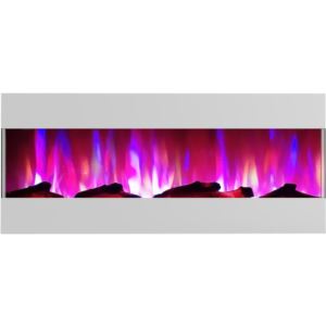 50 In. Recessed Wall Mounted Electric Fireplace with Logs and LED Color Changing Display, White
