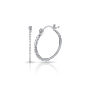 PARIKHS Rhodium Plated Round CZ Hoop Earrings in 925 Sterling Silver