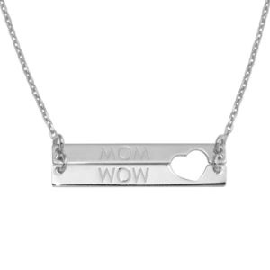 PARIKHS Rhodium Plated Bar Open Heart MOM Necklace in 925 Sterling Silver
