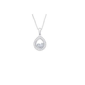 Pear Pendant floating White Cubic Zirconia inside with white CZ border - Sterling Silver