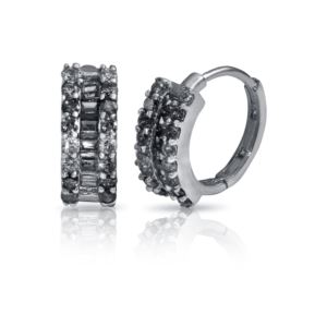 PARIKHS Rhodium Plated CZ Huggie Earrings in 925 Sterling Silver