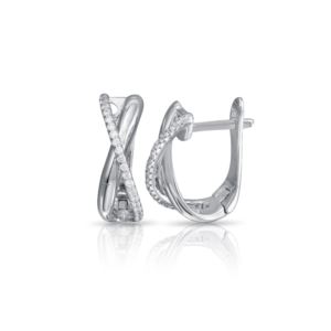 PARIKHS Rhodium Plated Oval CZ X Design Hoop Earrings in 925 Sterling Silver