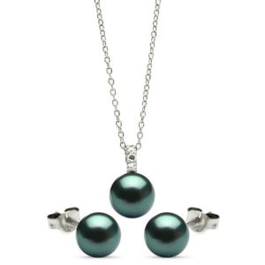 PARIKHS Rhodium Plated Dark Teal Necklace-Earring Set in 925 Sterling Silver