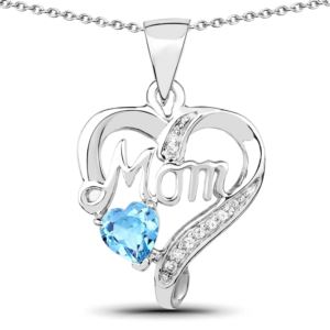 PARIKHS 0.56 Carat Swiss Blue Topaz and White Topaz Pendant with chain in 18K White Gold over Silver