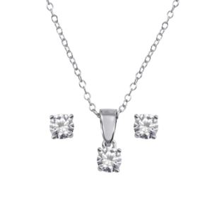 PARIKHS Rhodium Plated Small Crystal AB CZ Necklace-Earring Set in 925 Sterling Silver