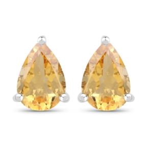 PARIKHS 1.25 Carat Genuine Citrine Pear Earrings in 18K White Gold over Sterling Silver